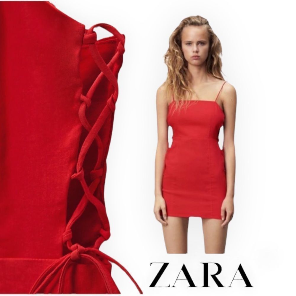 ZARA Women | Red | TIED LINEN BLEND DRESS